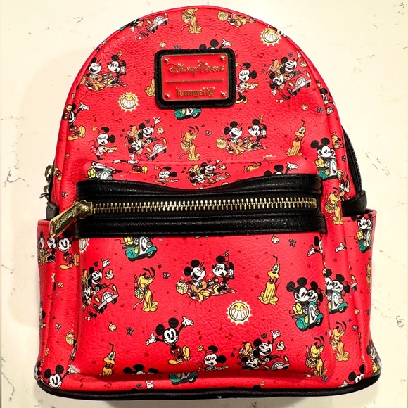 Loungefly Disney Parks Minnie Mickey Pluto Runaway Railway Vespa Backpack NWOT - Picture 4 of 13